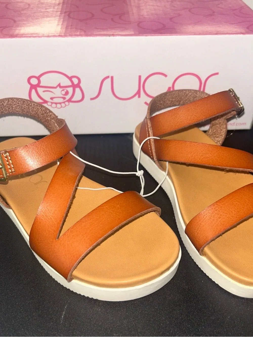 Sugar Ginny Cognac Sandals Girls NWT Multiple Sizes 2 4 11 12